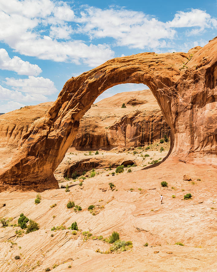 Corona Arch with hiker Photograph by Joe Kopp