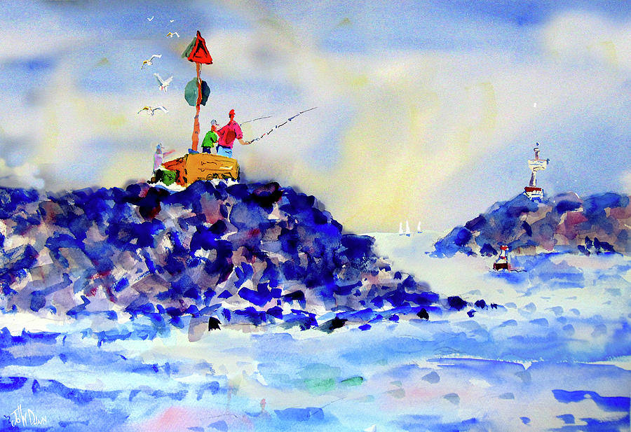 Fish Painting - Corona Del Mar Fishing by John Dunn