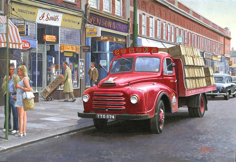 Corona drinks lorry. Painting by Mike Jeffries