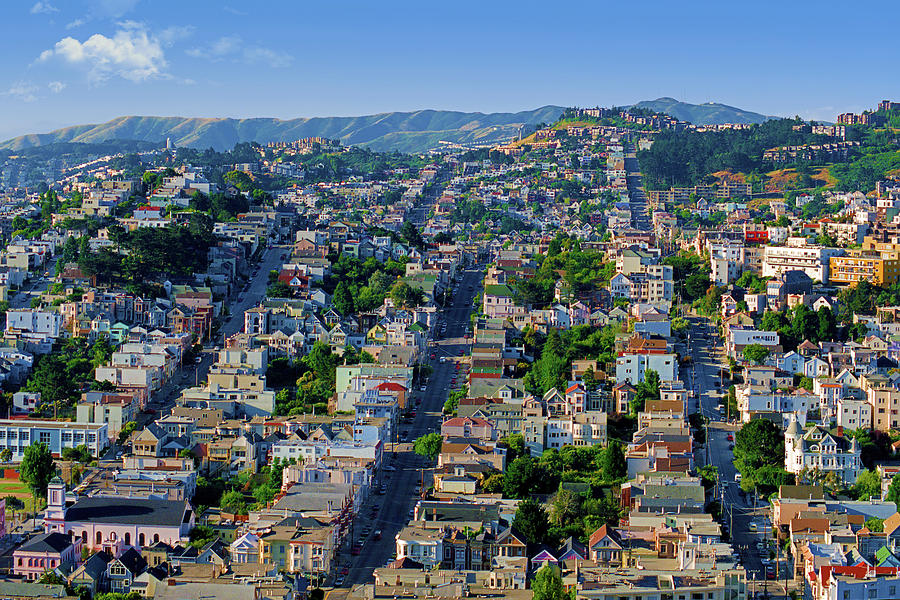 Corona Heights, Eureka Valley Soft Morning Light Cityscape, San Francisco 1990 Photograph by Kathy Anselmo Corona Heights, Eureka Valley Soft Morning Light Cityscape, San Francisco 1990 Photograph by Kathy Anselmo