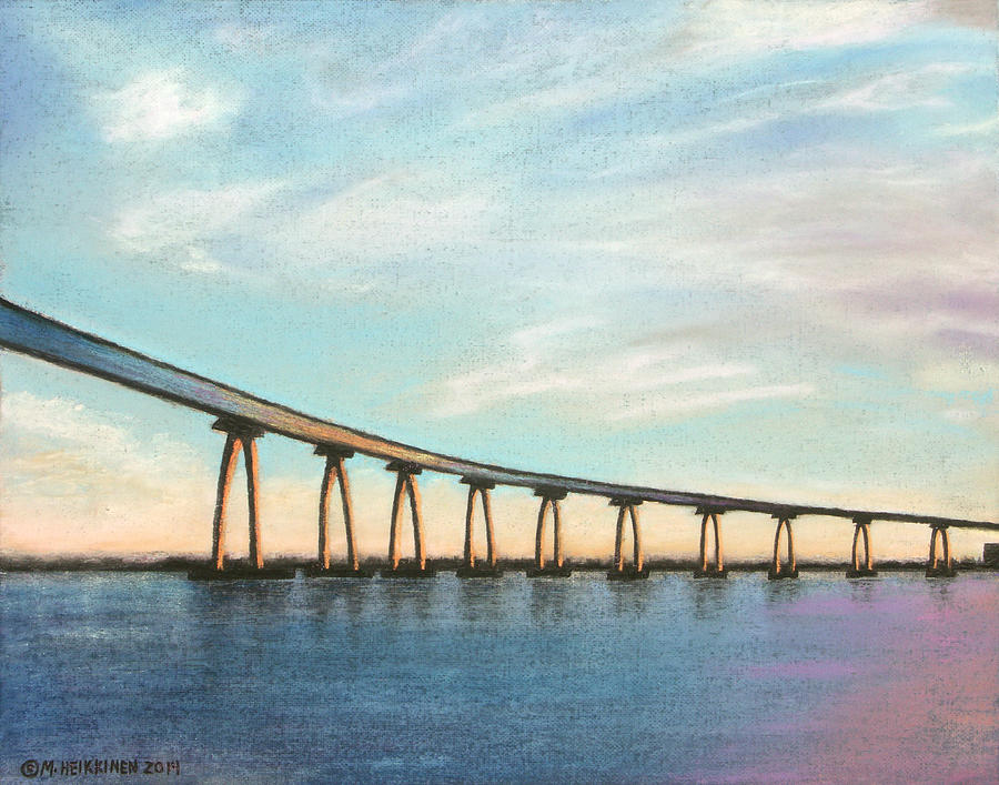 Coronado Bridge Sunset A Pastel by Michael Heikkinen