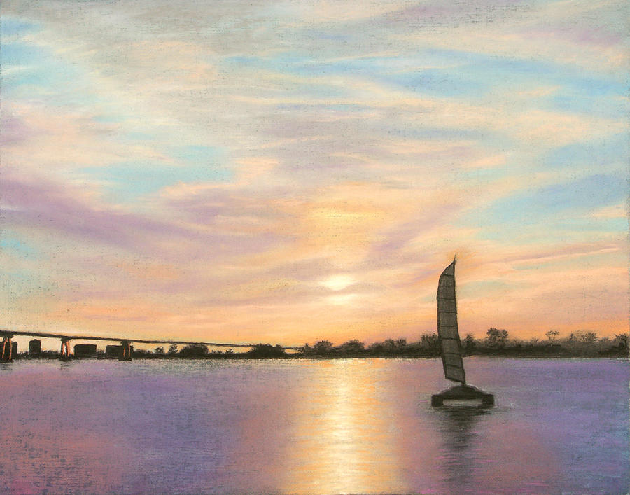 Coronado Bridge Sunset  B Pastel by Michael Heikkinen