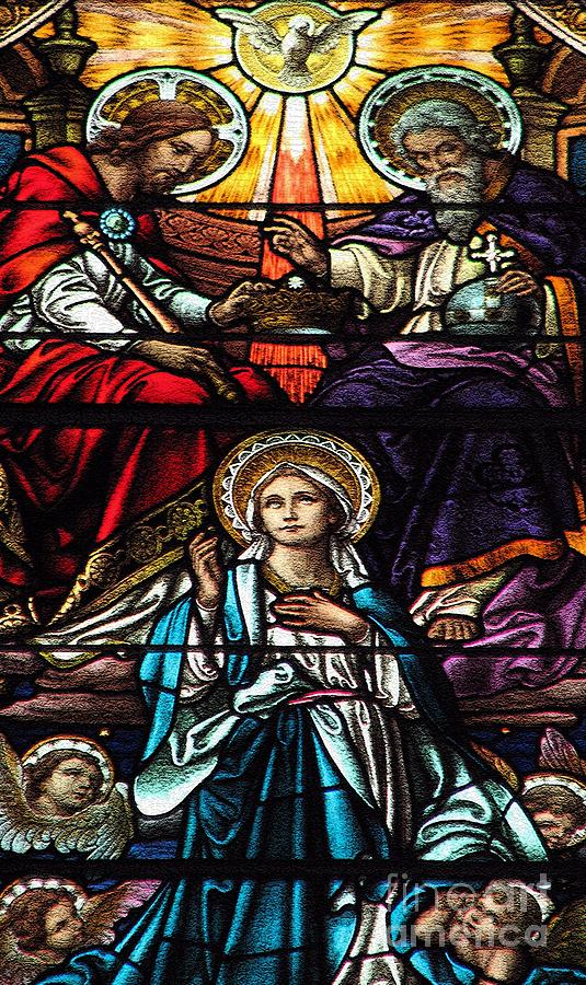Coronation of The Blessed Virgin Mary Stained Glass Window Craquelure Effect Photograph by Rose Santuci-Sofranko