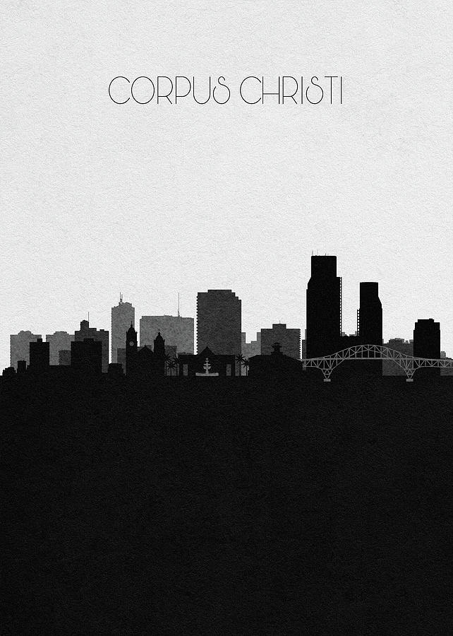 Corpus Christi Cityscape Art Drawing by Inspirowl Design