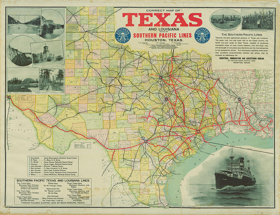 Correct Map of Texas and Louisiana 1917 Digital Art by Texas Map Store