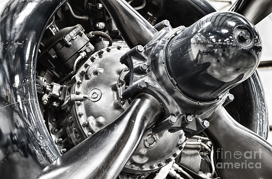 Vintage Photograph - Corsair F4U Engine by Bryan Keil