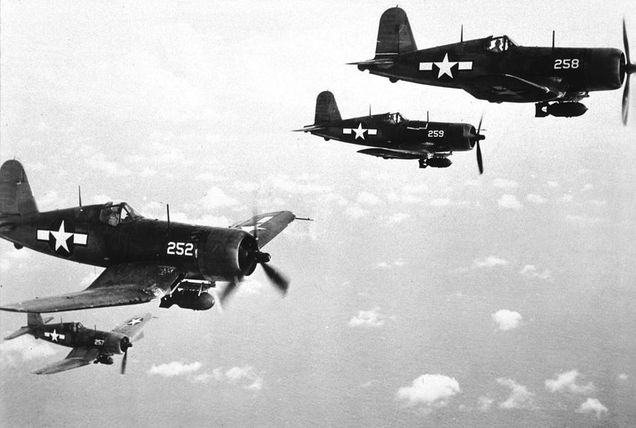 Airplane Photograph - Corsair planes  US Airforce by American School