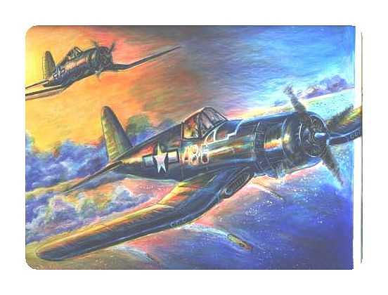 Aviation Drawing - Corsair Sunset Over The Pacific by James Beal Aviation Drawing - Corsair Sunset Over The Pacific by James Beal