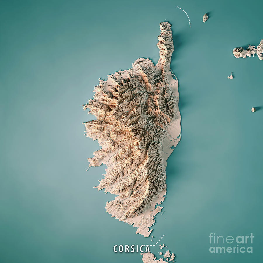 Corsica Island 3D Render Topographic Map Neutral Border Digital Art by ...