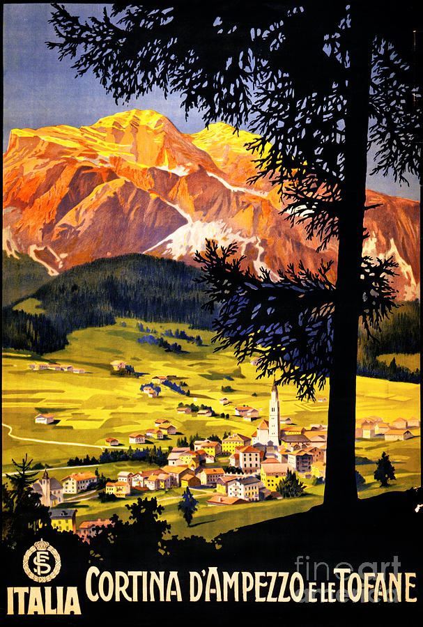 Mountain Painting - Cortina d Ampezzo Italy Vintage Poster Restored by Vintage Treasure