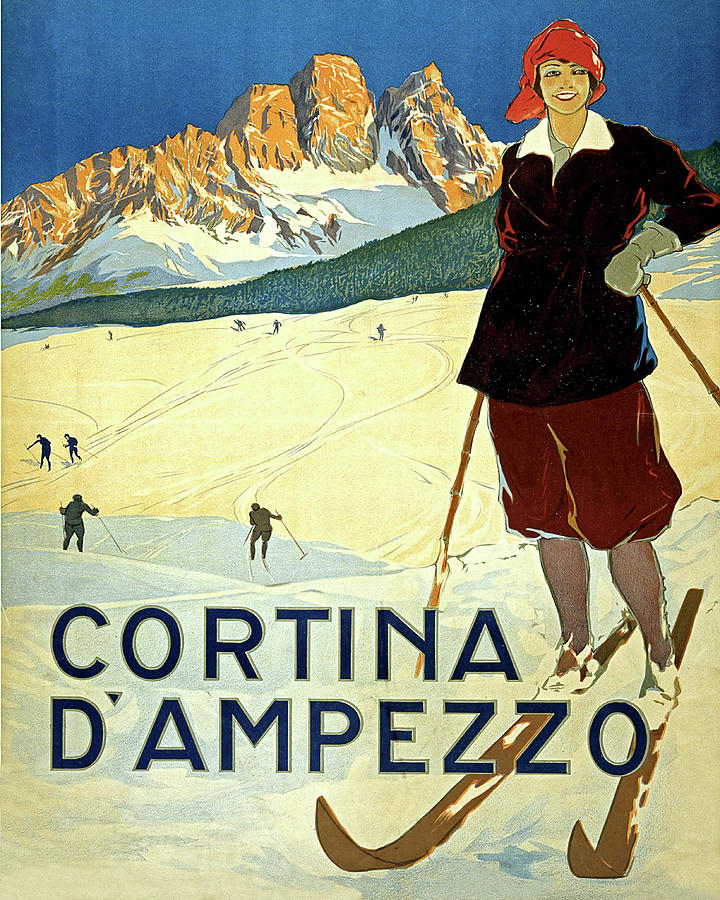 Cortina D'ampezzo Painting - Cortina Dampezzo, Mountains, Italy, Woman On The Ski by Long Shot Cortina D'ampezzo Painting - Cortina Dampezzo, Mountains, Italy, Woman On The Ski by Long Shot