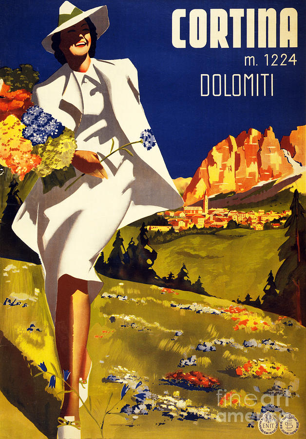 Mountain Painting - Cortina Dolomiti Italy Vintage Poster Restored by Vintage Treasure