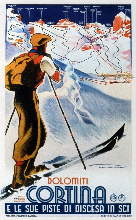 CORTINA  Ad Art Ski Skiing Deco Travel Poster Print