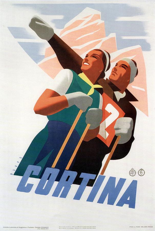 Cortina Skiing Vintage Poster Painting by Studio Grafiikka