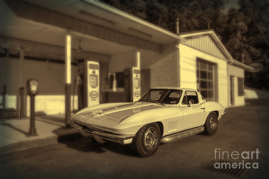Corvette 1976 in front of service station Photograph by Dan Friend