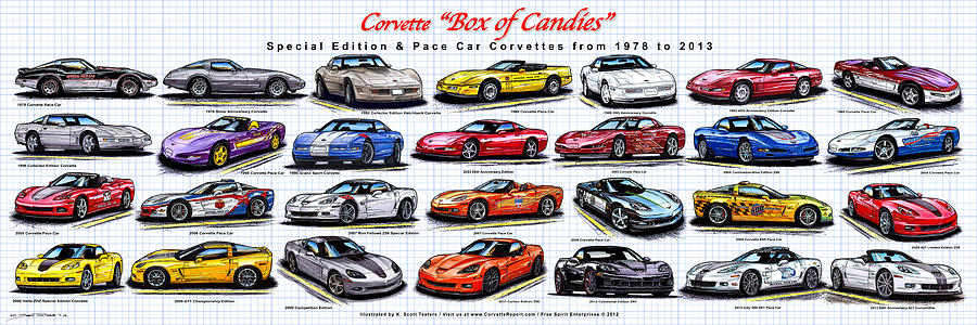 Corvette Box of Candies - Special Edition and Indy 500 Pace Car Corvettes Digital Art by K Scott Teeters