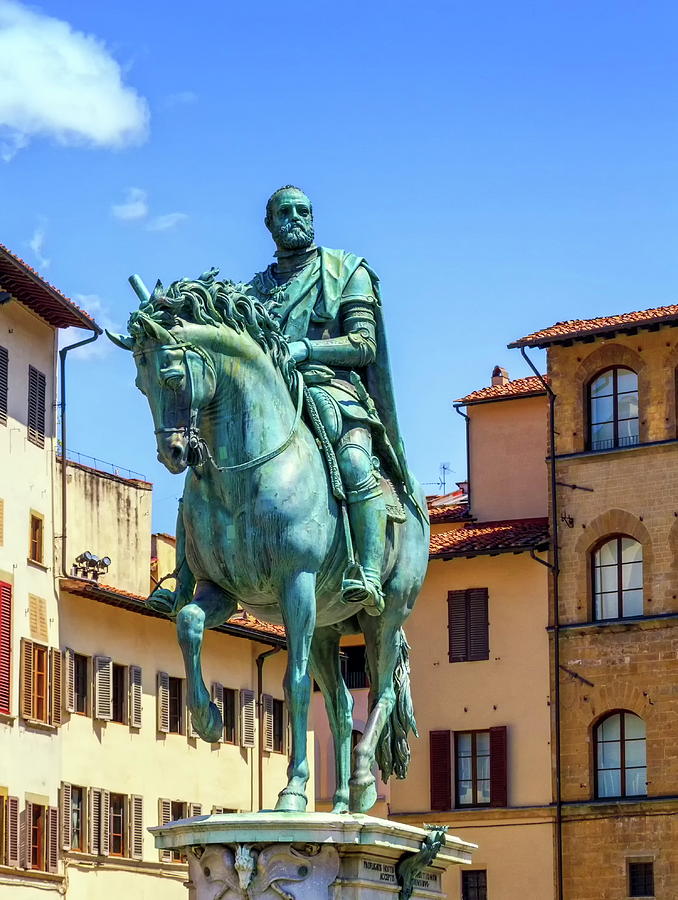 Cosimo Medicis statue on the Piazza della Signoria by Giambologna in Florence, Italy. Photograph by Elenarts - Elena Duvernay photo