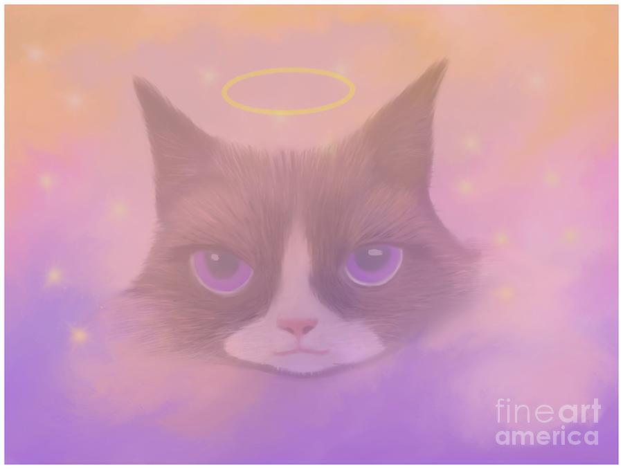 Angelic Cosmic Cat - Spirit Animal Painting by Barefoot Bodeez Art