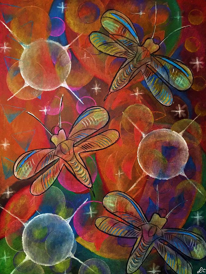 Cosmic Dragonflies II Pattern Art Pastel by Lauries Intuitive