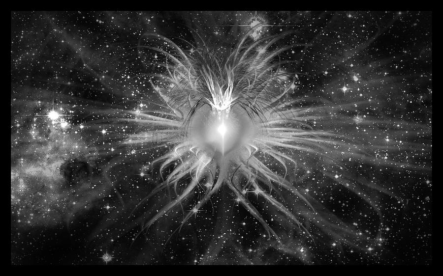 Cosmic Heart of the Universe BW Digital Art by Shawn Dall