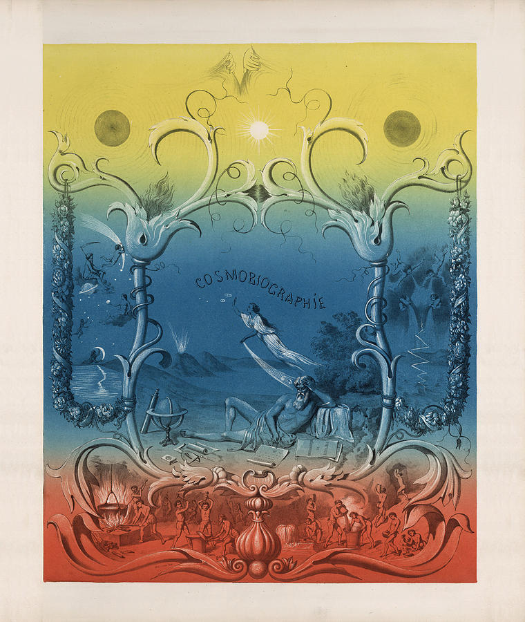 Cosmobiographie - The Three Worlds - Heaven, Earth and Hell - Antique Illustration Drawing by Studio Grafiikka