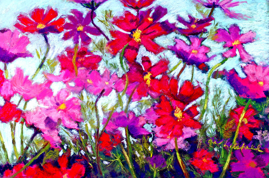 Cosmos Bouncing In The Breeze Painting by Cheryl Whitehall