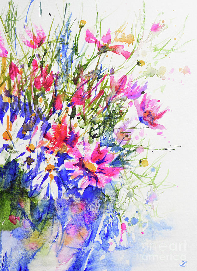 Cosmos Flowers in the Vase  Painting by Zaira Dzhaubaeva