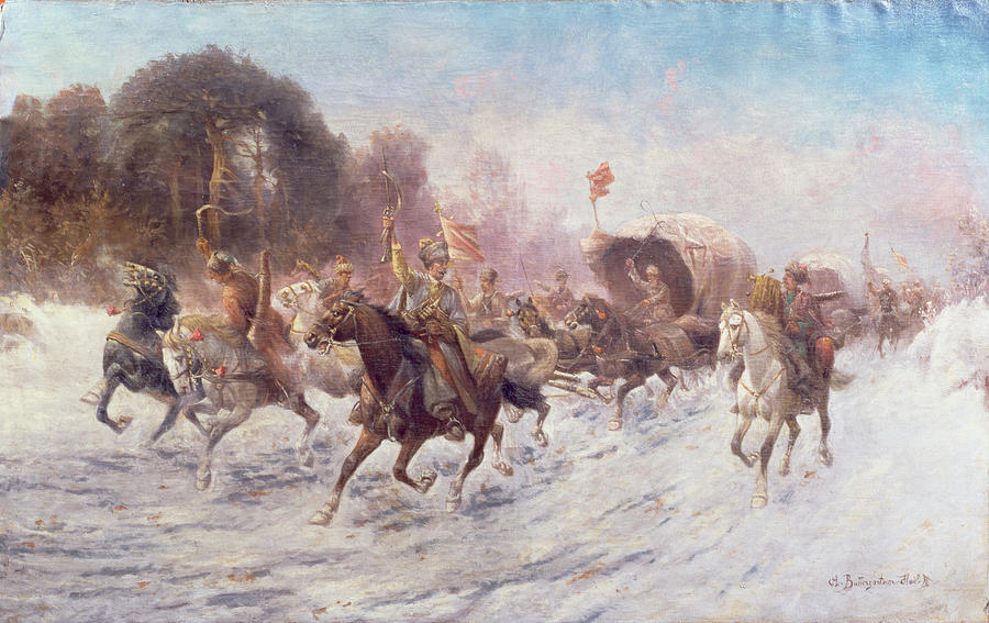 Cossacks In A Winter Landscape Painting by Anton Baumgartner Stoiloff