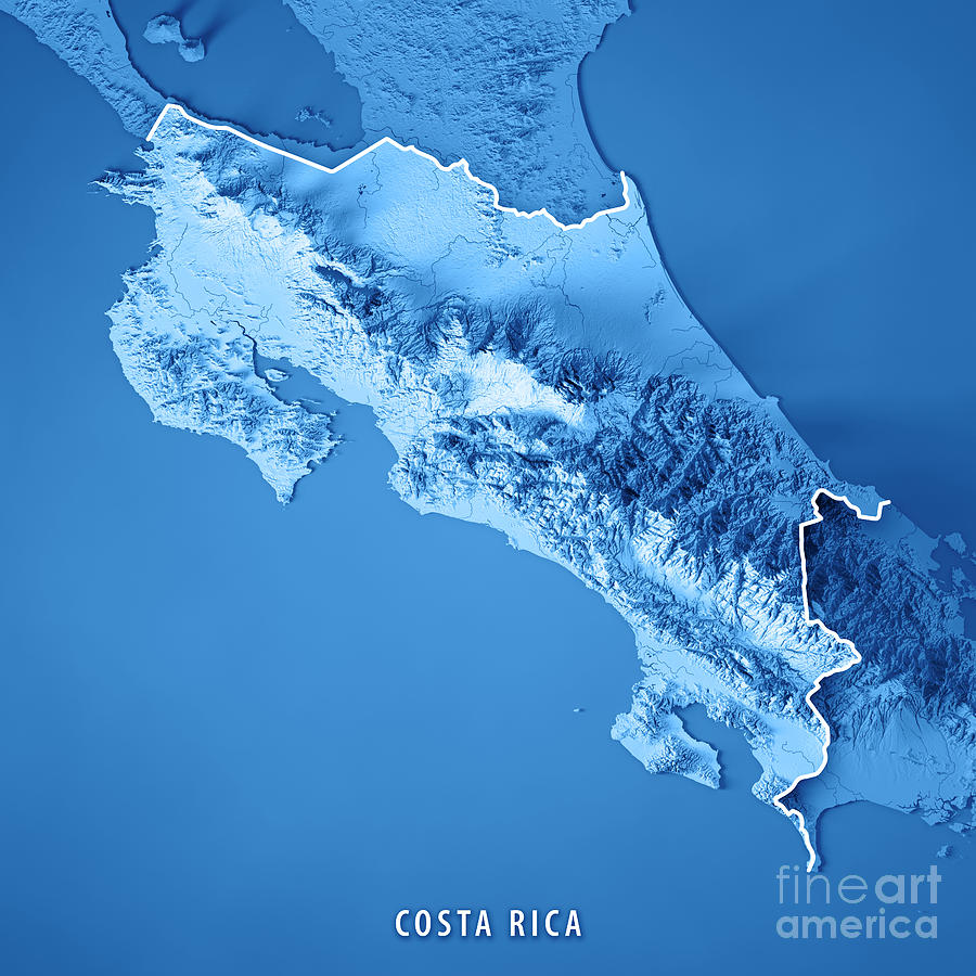 Map Digital Art - Costa Rica 3D Render Topographic Map Blue Border by Frank Ramspott