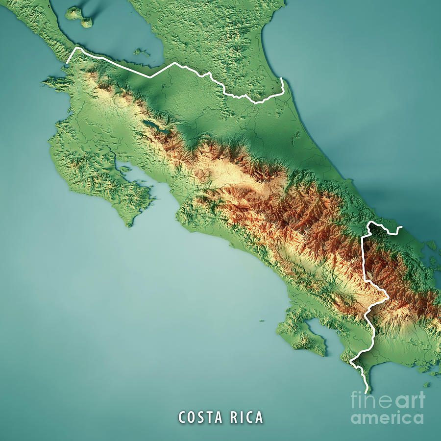 Costa Rica 3d Render Topographic Map Border Digital Art By Frank