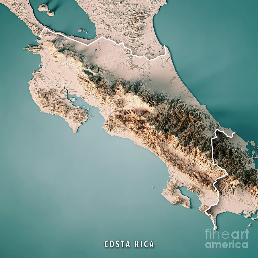 Costa Rica 3d Render Topographic Map Neutral Border Digital Art By Frank Ramspott Pixels Merch 9153