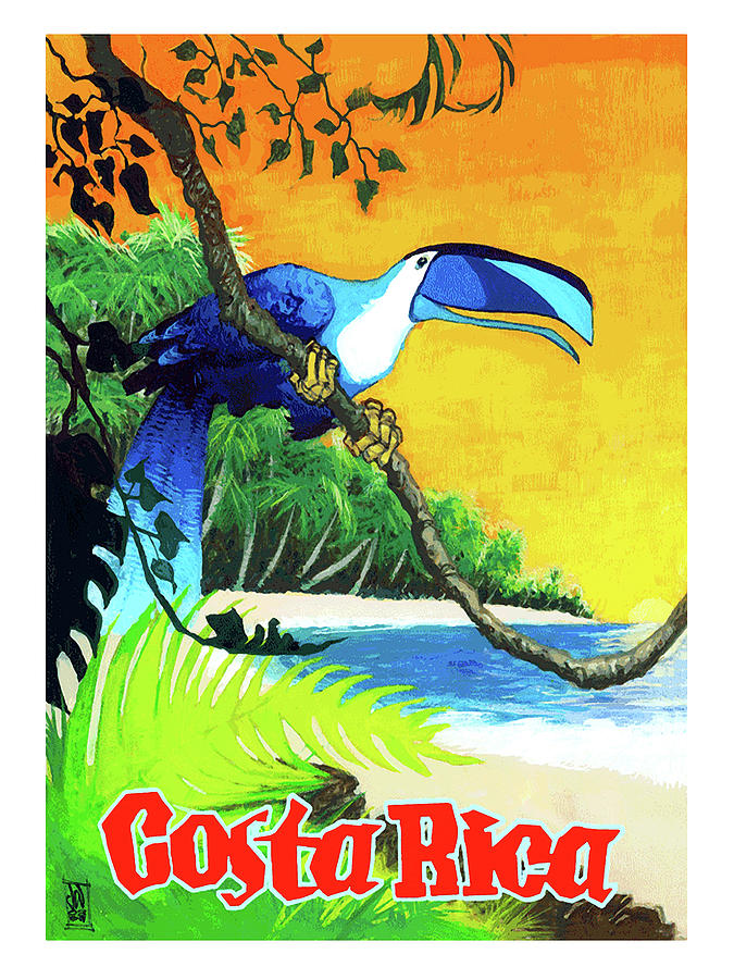 Costa Rica, Tropic beach with parrot Painting by Long Shot
