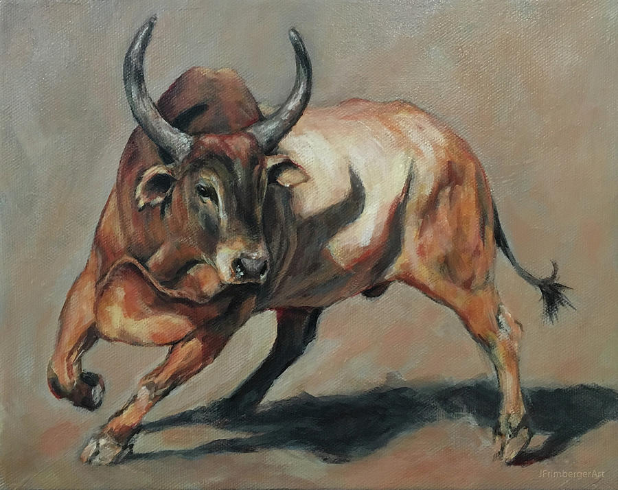 Costa Rican Red Bull Painting by Joan Frimberger