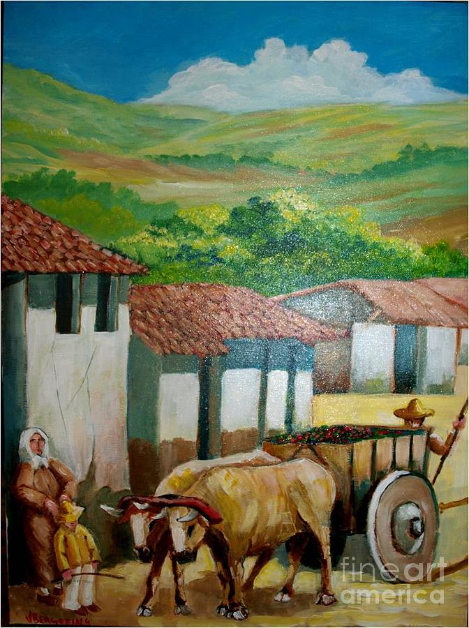 Costarican Coffee Cart Painting by Jean Pierre Bergoeing