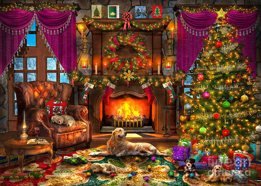 Cosy Christmas Puppies Digital Art by MGL Meiklejohn Graphics Licensing