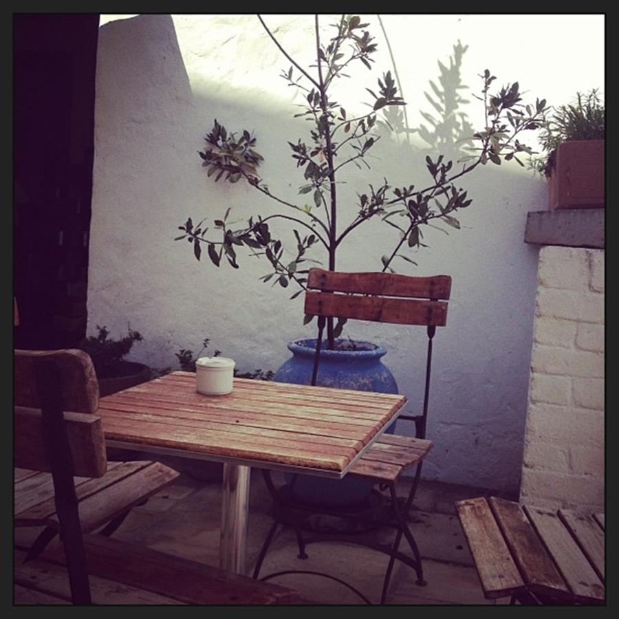 Tea Photograph - Cosy Courtyard. Cappuccino And Cake by Jacci Freimond Rudling