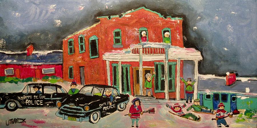 Vintage Cote St. Luc Police Traffic Control 1955 Painting by Michael Litvack