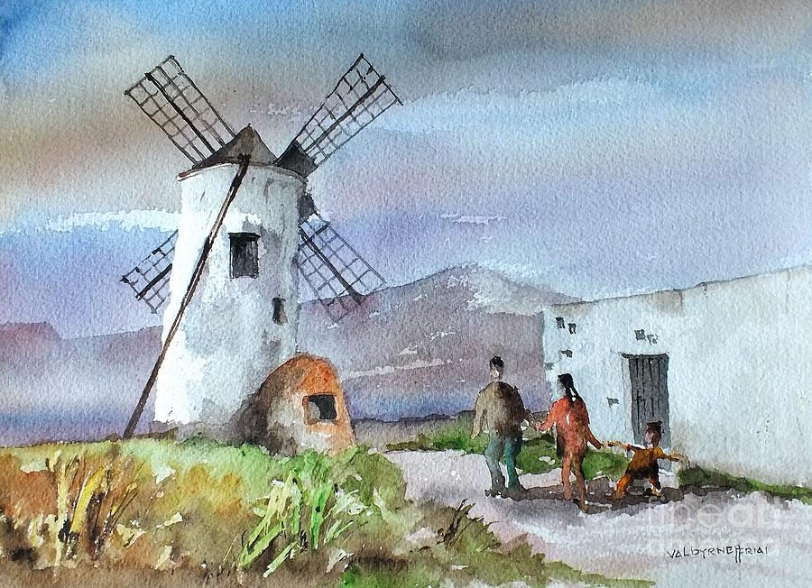 F 902 Cotillo Windmill, Forteventura, Spain. Painting by Val Byrne
