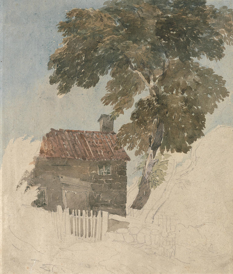 Cottage and Trees Painting by David Cox