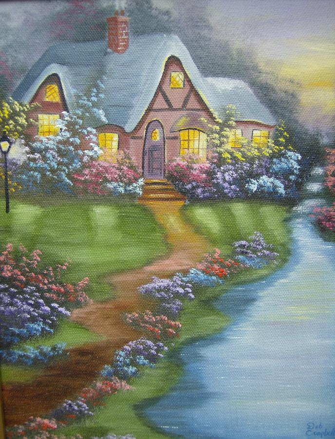 COTTAGE AT sUNDOWN Painting by Debra Campbell