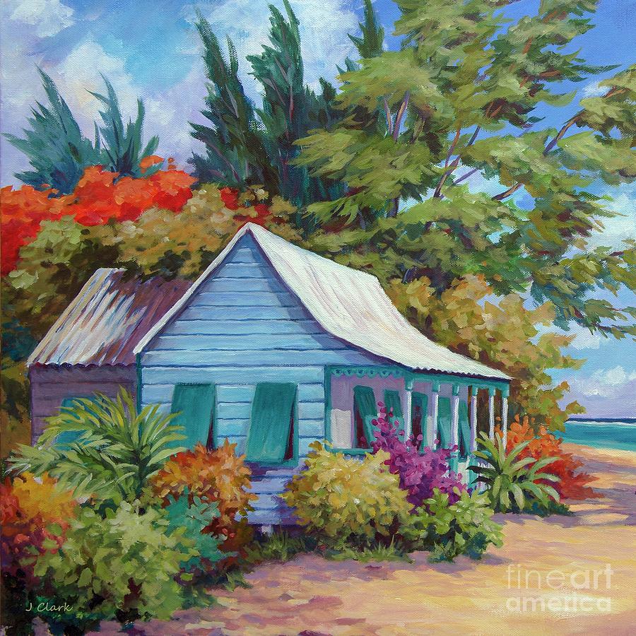 Cottage at the Waters Edge Square  Painting by John Clark