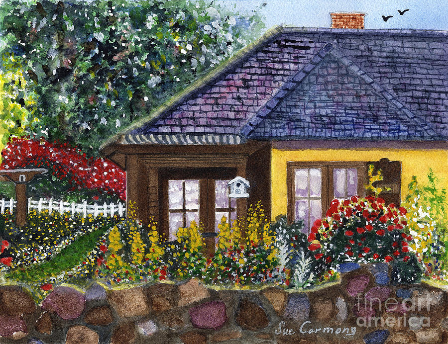 Cottage in Carmel Painting by Sue Carmony
