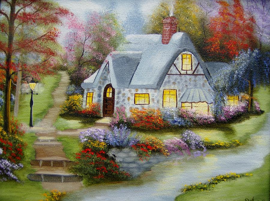 Cottage in Fall Painting by Debra Campbell