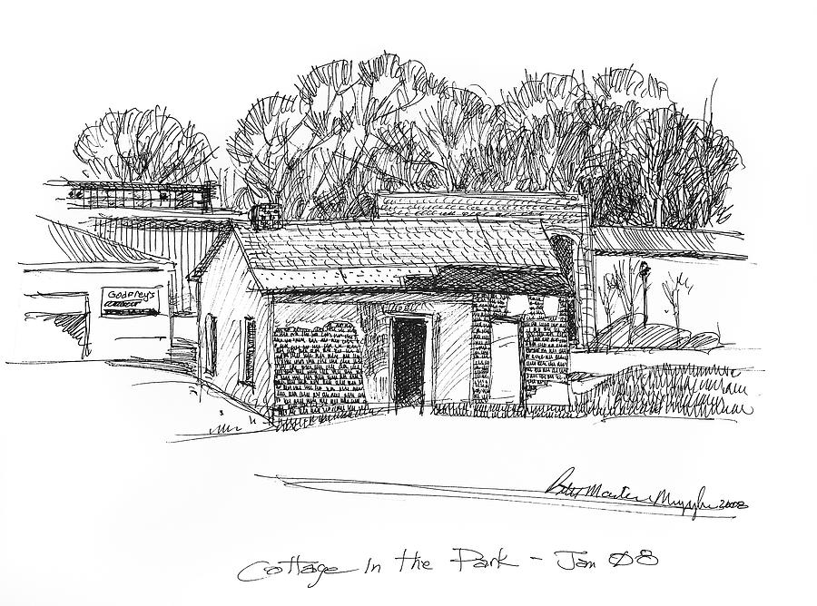 Pen And Ink Drawing - Cottage in the Park by Peter Muzyka