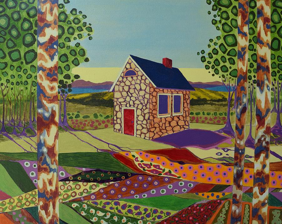 Cottage in the Woods Summer 3 Painting by Karen Williams-Brusubardis