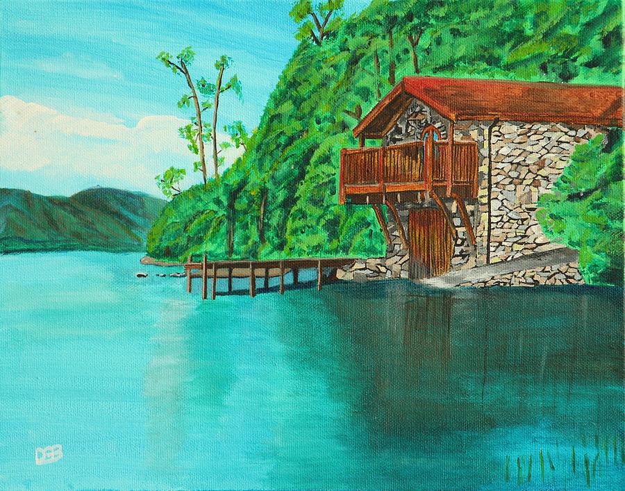 Cottage on lake  Painting by David Bigelow