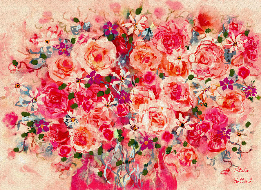 Cottage Roses Mixed Media by Natalie Holland