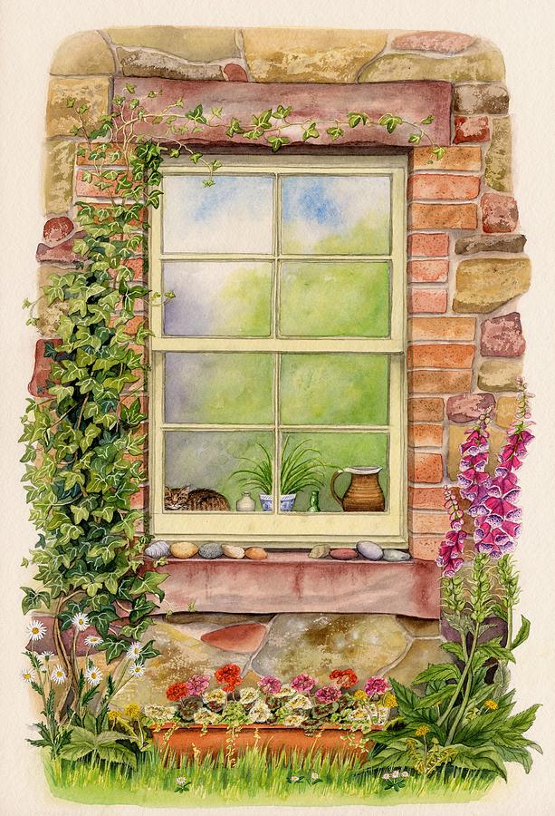 Cottage Window Painting by Lynne Henderson