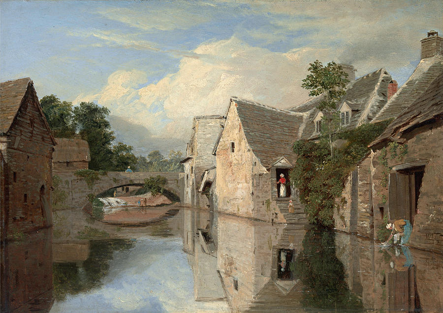 Beautiful Painting - Cottages by a River by William Linton