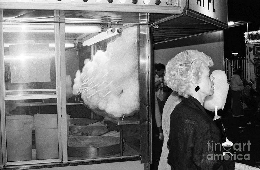Black And White Photograph - Cotton Candy Firemans Fair New Jersey by John Castell